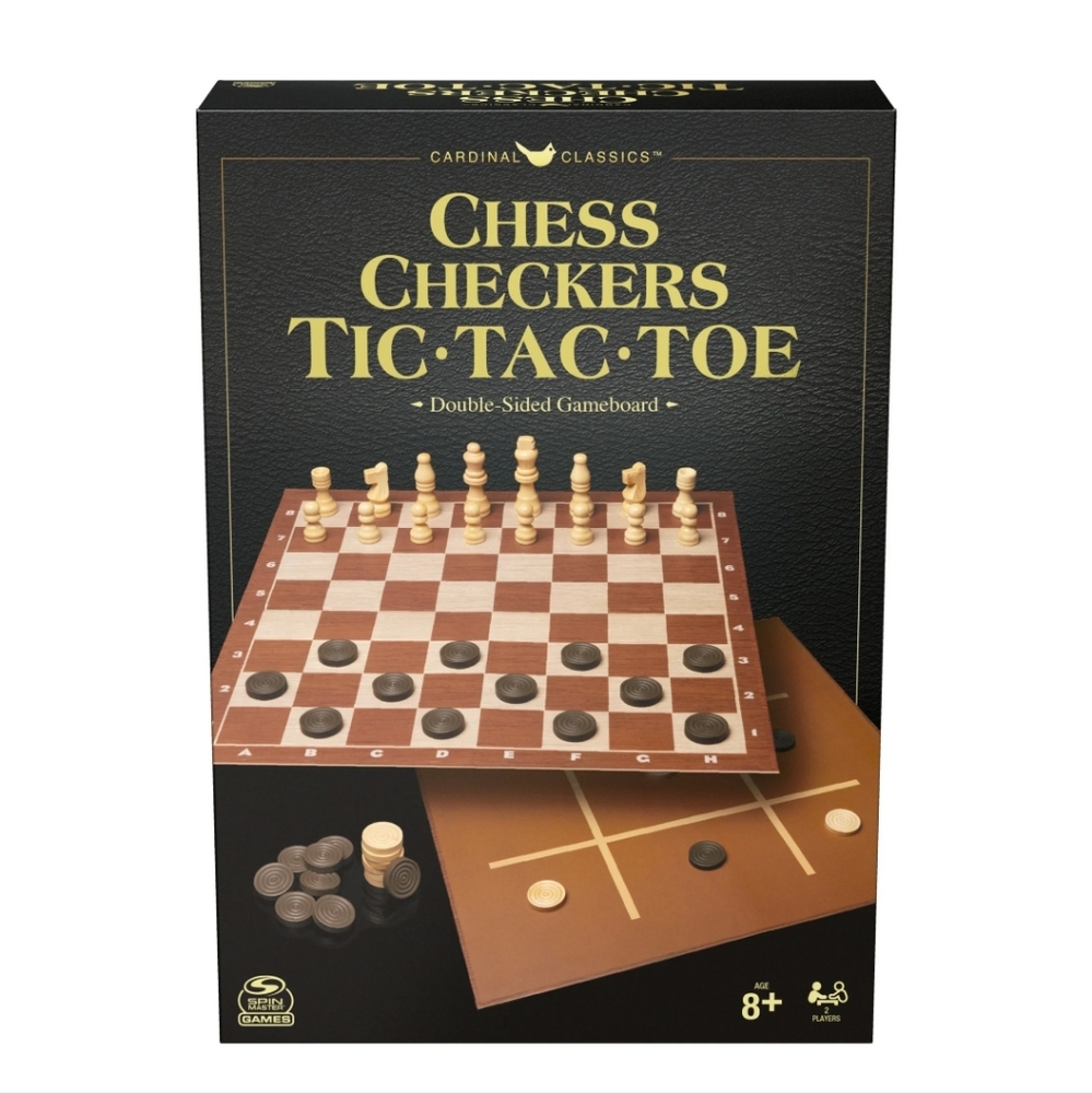💕NIB CHESS-CHECKERS-TIC TAC TOE Board Games💕 All in One💕